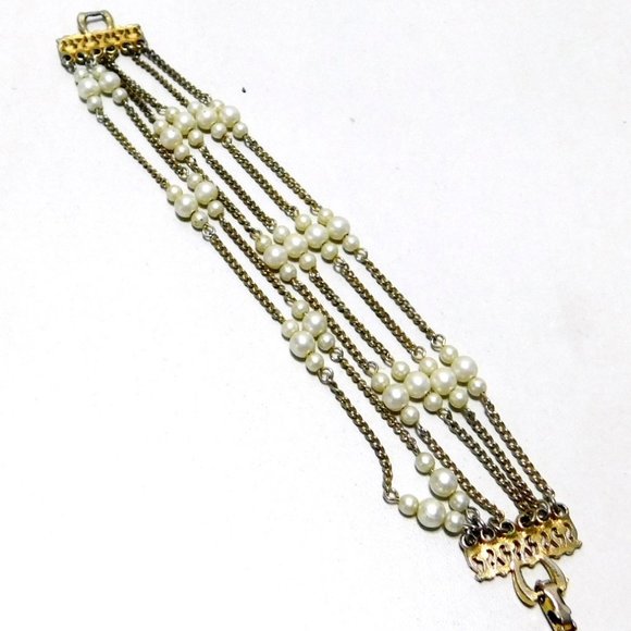 Beaded Faux Pearl 6 Strand Bracelet 7 5/8" Long - Picture 7 of 7